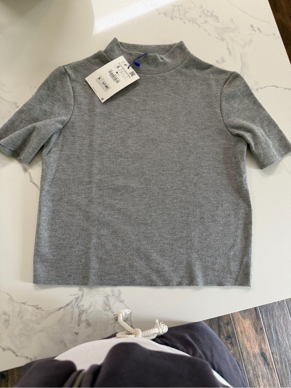 Zara Gray Short-Sleeve Mock Neck Top